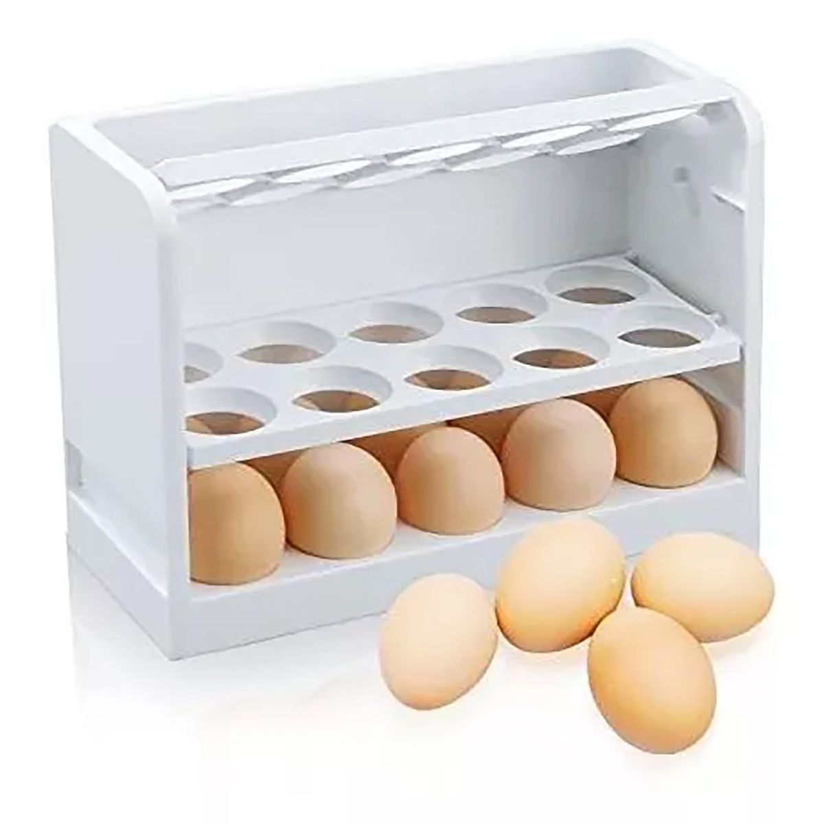 GENERICO - Organizador de huevos 3 niveles con capacidad para 30 unidades -Blanco