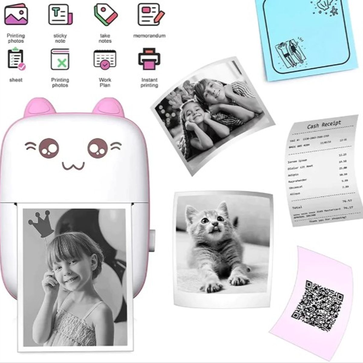 GENERICO - MINI IMPRESORA PORTATIL TERMICA BLUETOOTH USB PARA CELULAR RECARGABLE