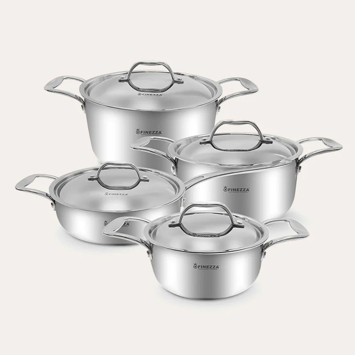 FINEZZA - Juego de Ollas de 8 Piezas Finezza Acero Inoxidable FZ-2010TPY