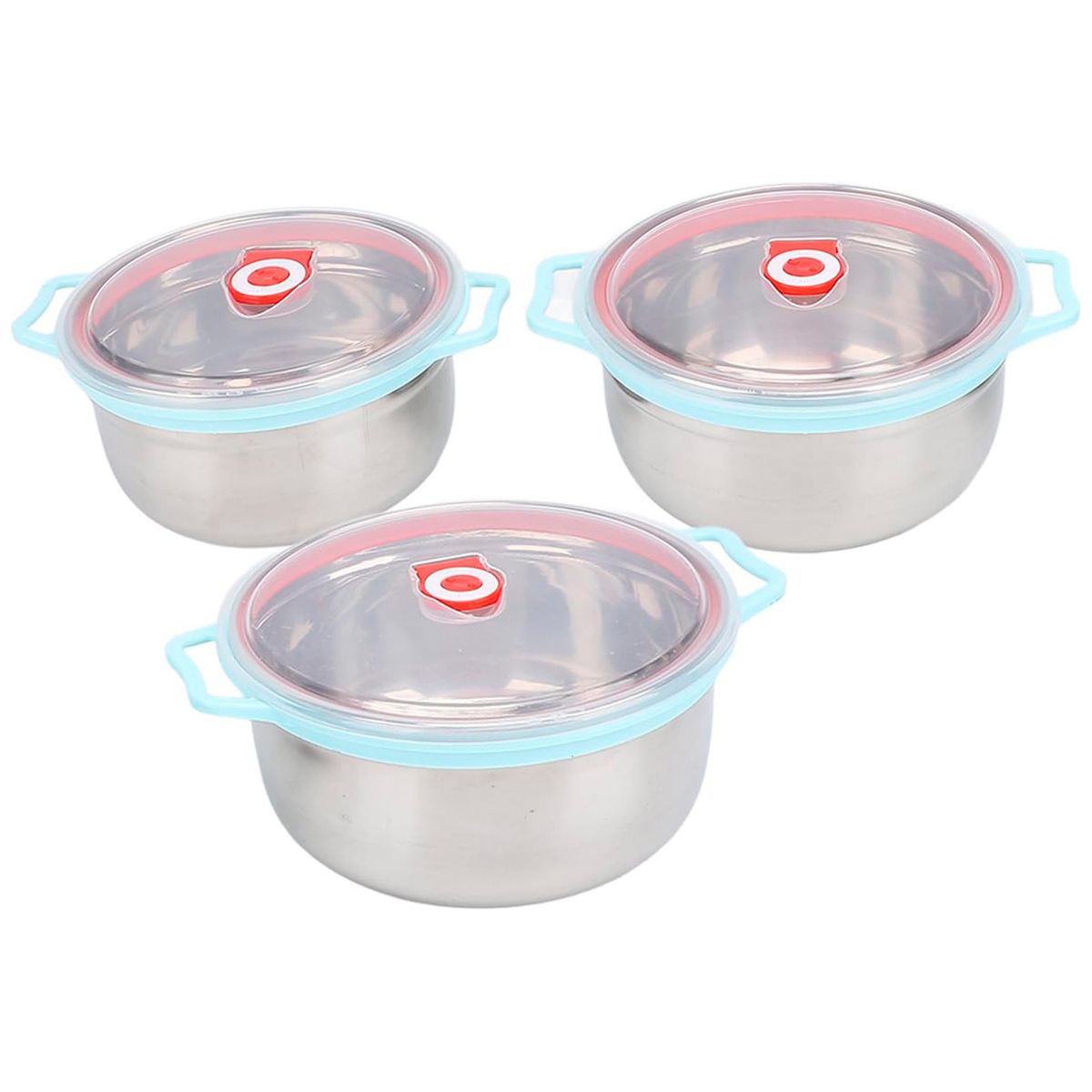 GENERICO - Set de 3 Contenedores o Bowls de Acero con Tapa y Asa color Verde