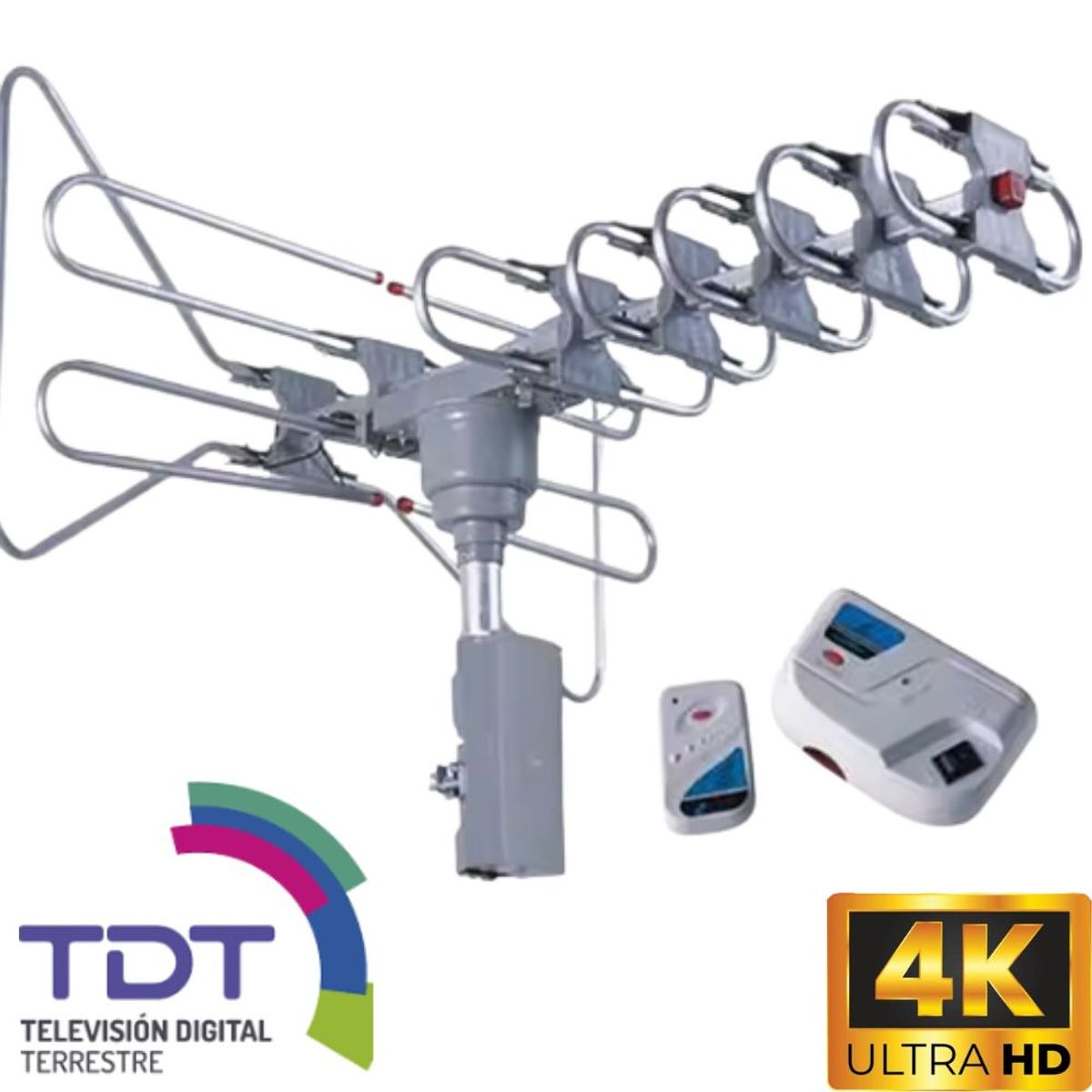 GENERICO - Antena Amplificada Aérea Hd Tv  Rotor 360 Booster Y Control Remoto.