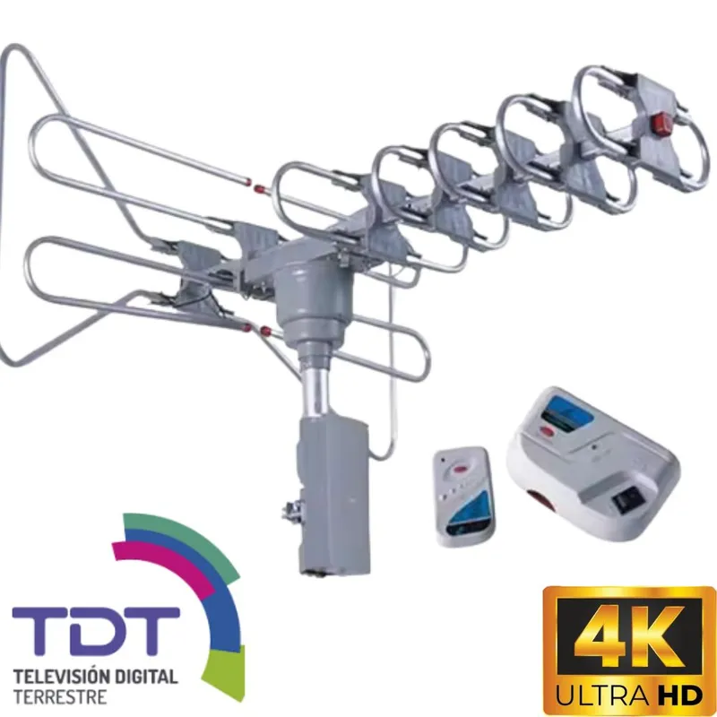GENERICO - Antena Amplificada Aérea Hd Tv  Rotor 360 Booster Y Control Remoto.