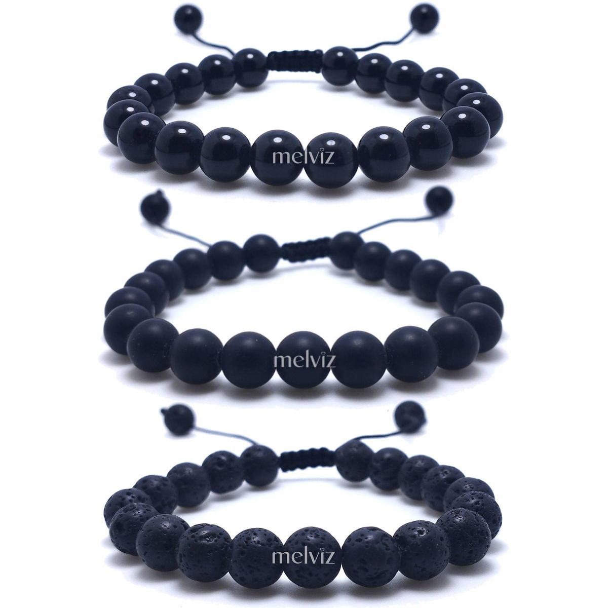 GENERICO - Pack de Pulseras Negras Regulables para Mujer y Hombre