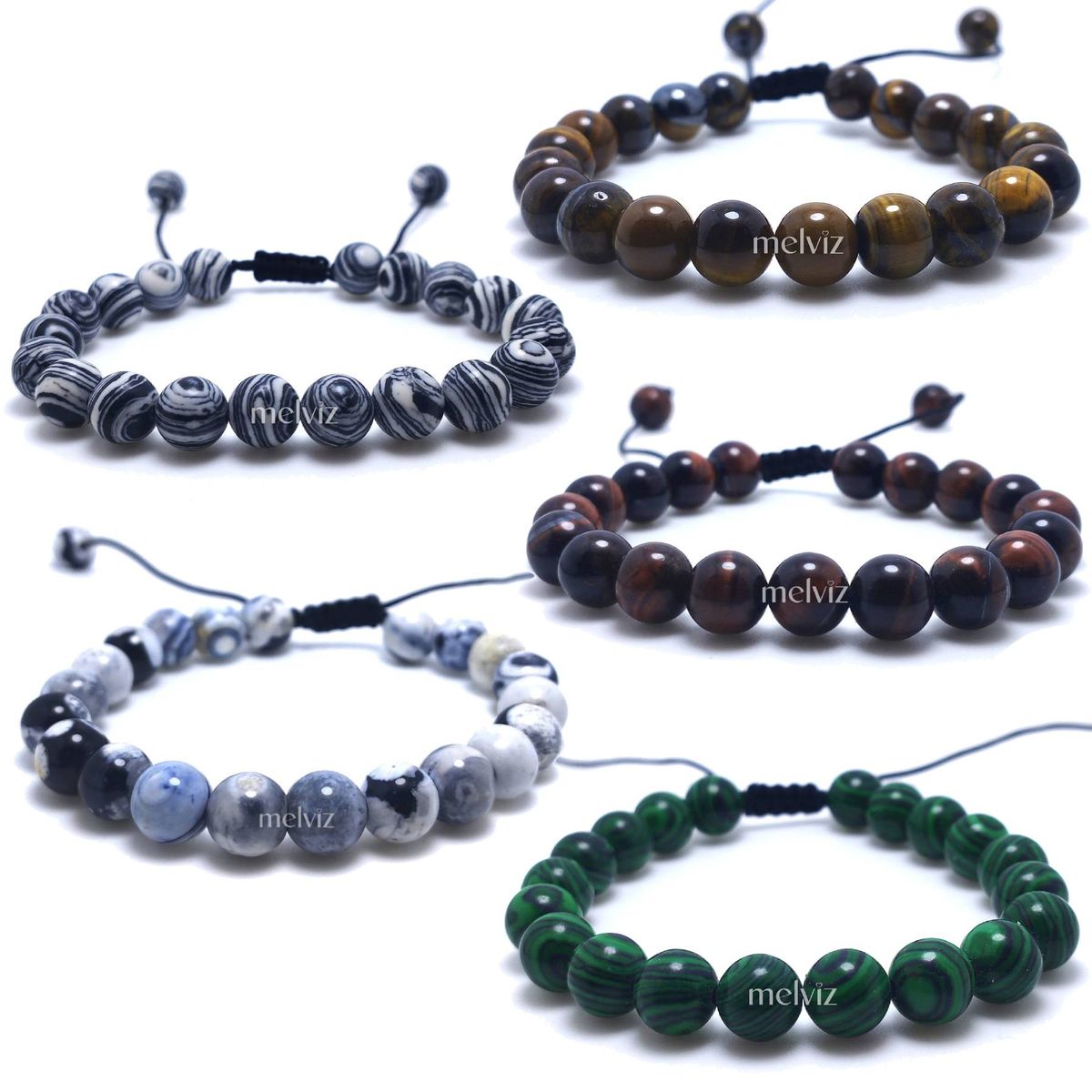 GENERICO - Mega Pack de Pulseras de Piedra 8 mm Regulables para Mujer y Hombre