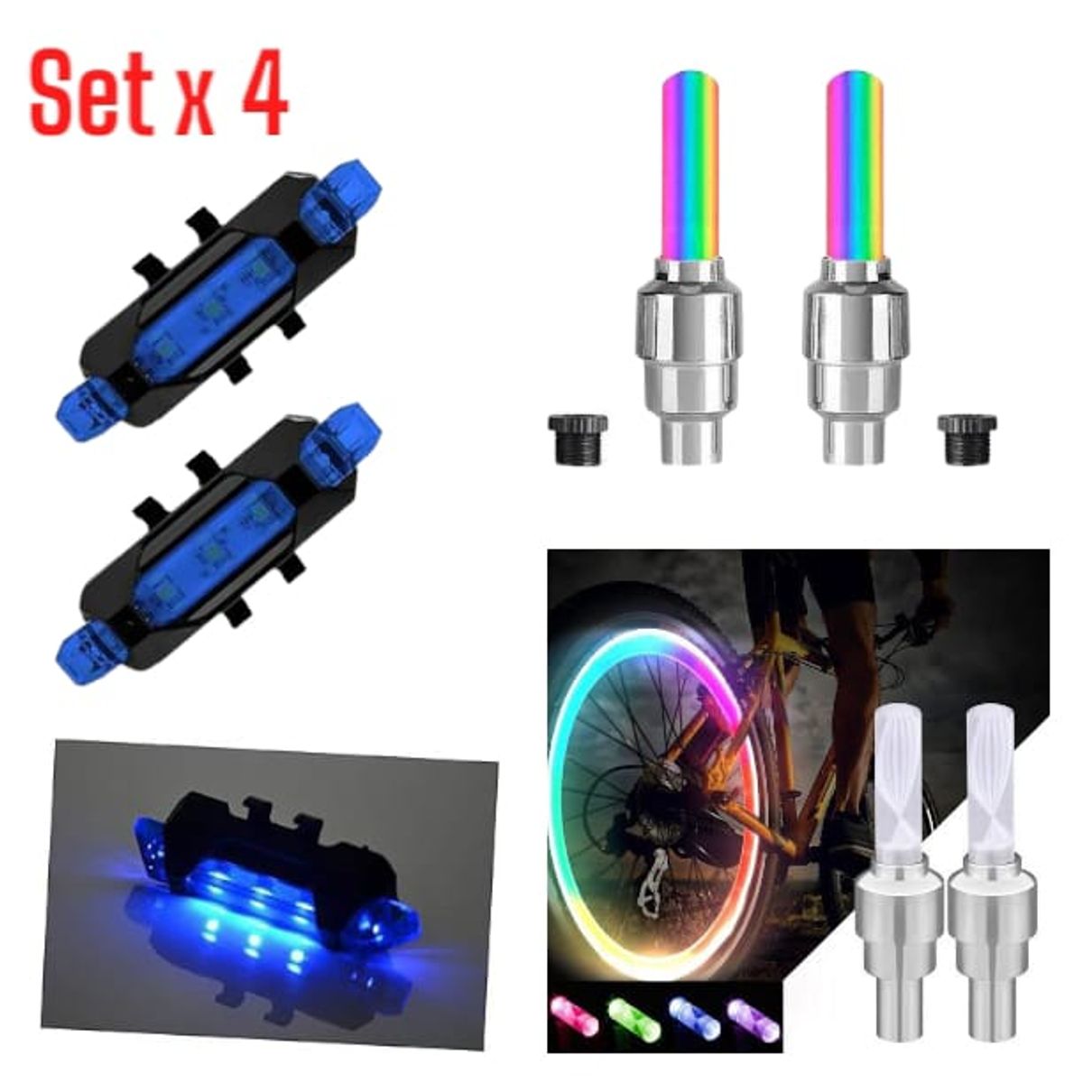 OEM - Set de Luces para Bicicleta RGB: 2 Traseras y 2 para Ruedas