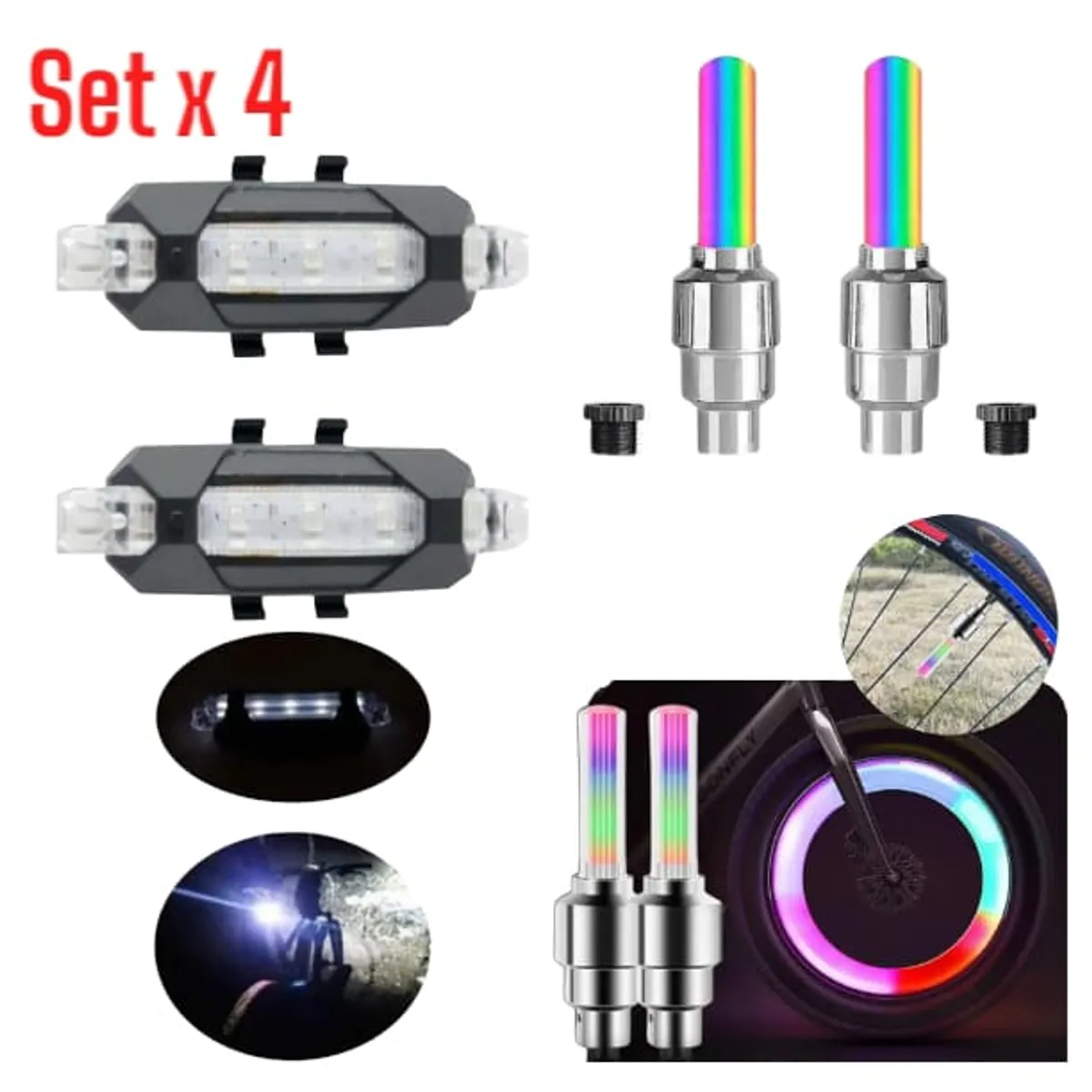 OEM - Pack x4 Luces RGB para Bicicleta Ruedas y Parte Trasera
