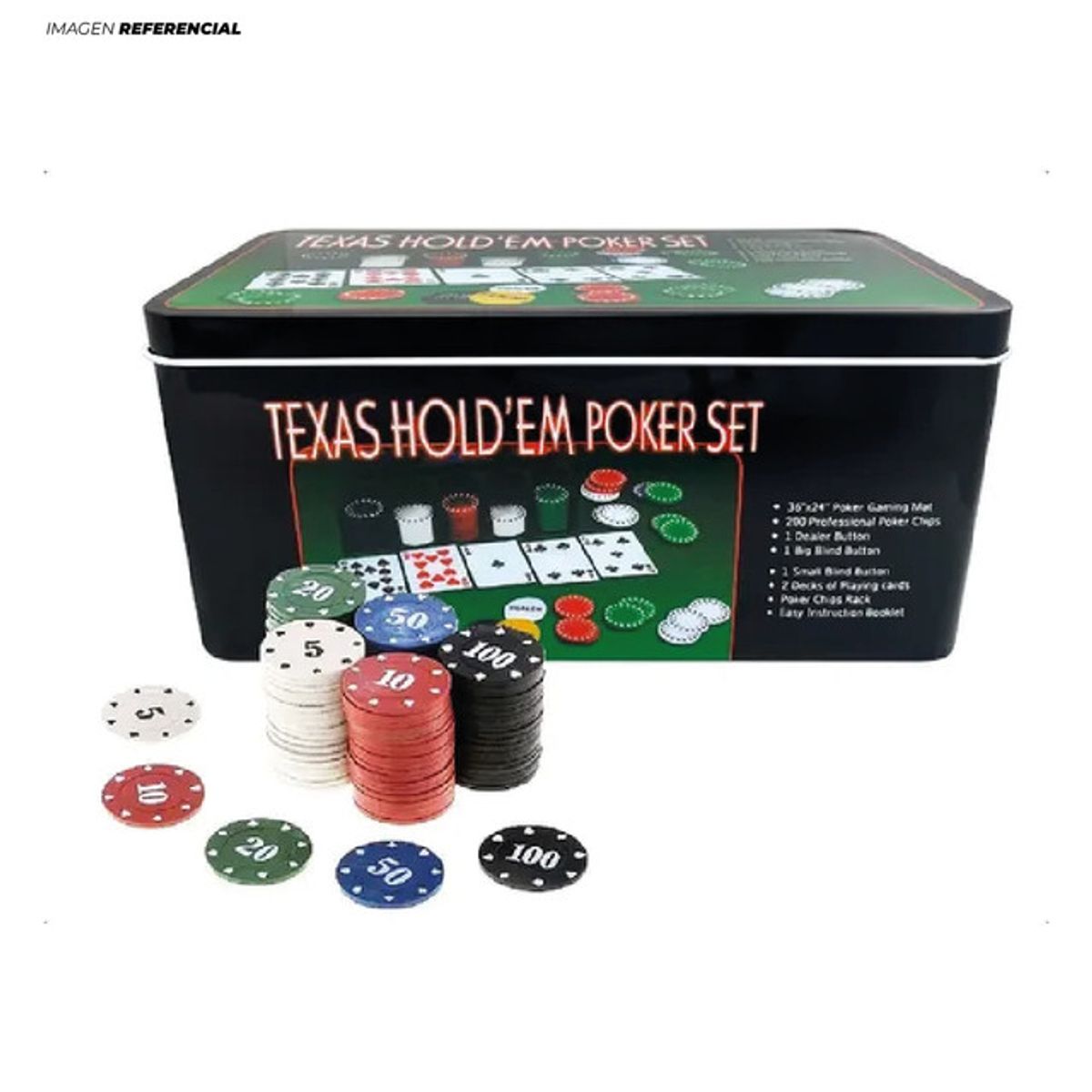 GENERICO - Juego Set de Póker con Fichas en Caja de Metal