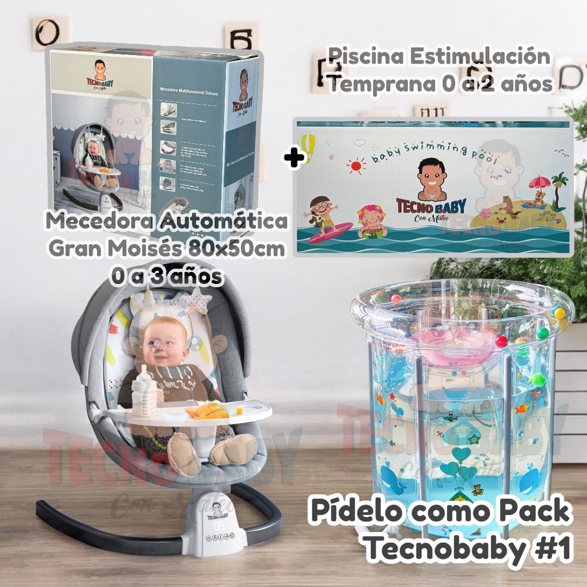 TECNOBABY CON MATEO - Mecedora Gran Moisés y Piscina