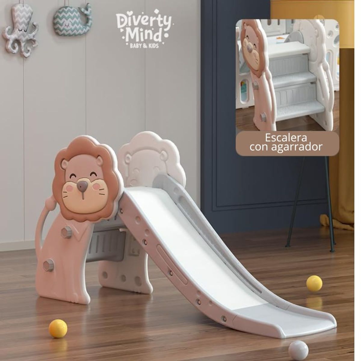 GENERICO - CORRAL CON ZONA DE JUEGOS INFANTIL LEONCITO GRIS 185X185 CM