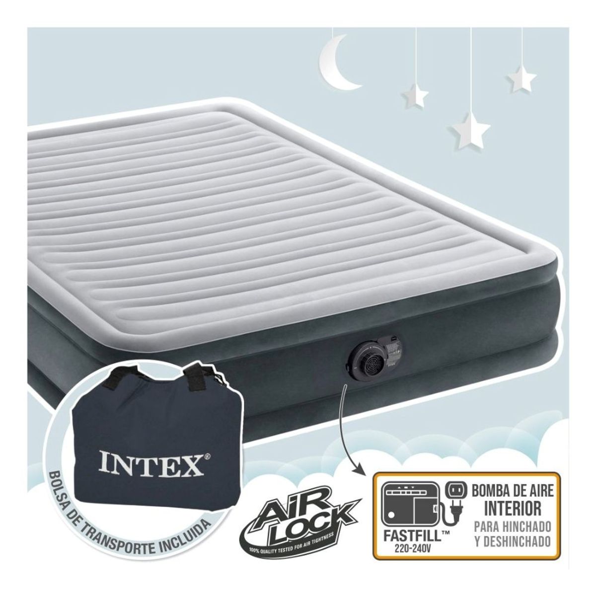 INTEX - Colchón Inflable Eléctrico Queen Intex - Altura 33cm
