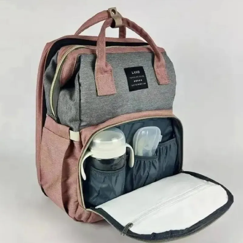 GENERICO - Mochila Pañalera Convertible 3 en 1 Rosa con Gris