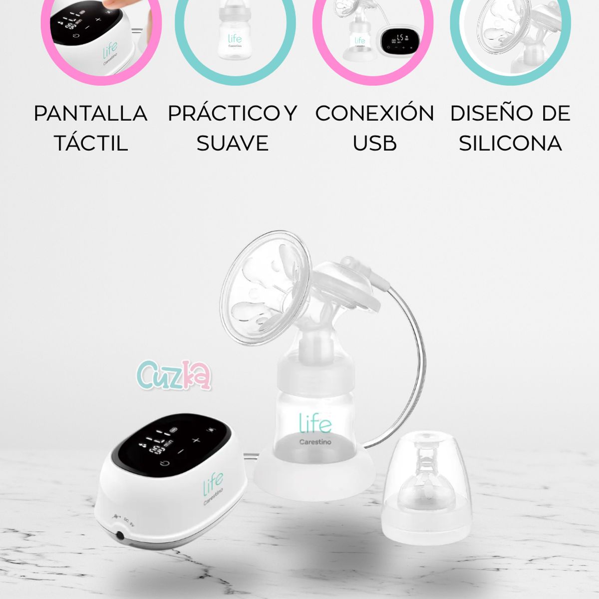 CARESTINO - Extractor Eléctrico con mamadera «LATTE» Gris