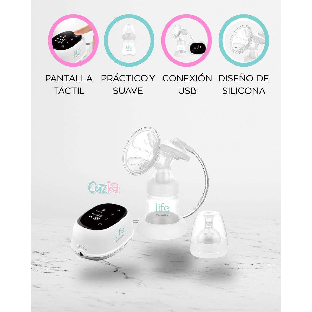 CARESTINO - Extractor Eléctrico con mamadera «LATTE» Gris