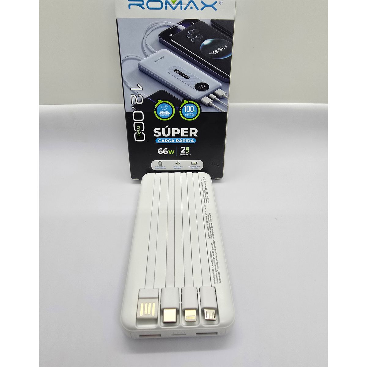ROMAX - CARGADOR POWER BANK ROMAX 12000mAh 66W 2PORT USB 1PD