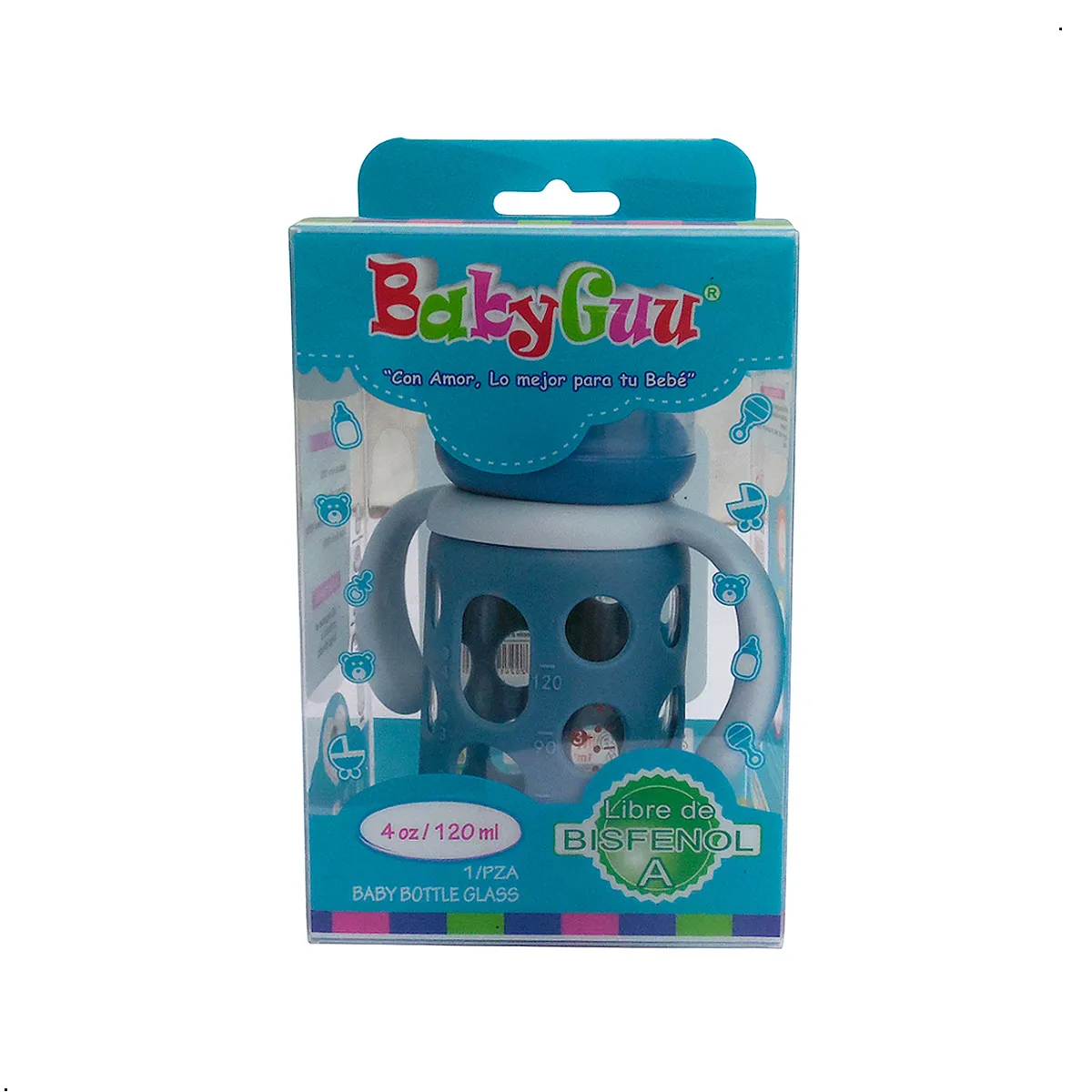 GENERICO - Biberon Vidrio Con Protector Babyguu 4 oz Libre Bisfenol A