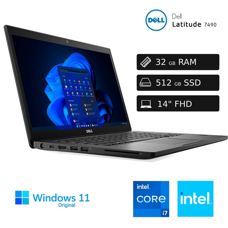 DELL - Laptop Dell Latitude 7490 Intel Ci7 8va Gen 32GB RAM 512GB SSD Reacondicionado + COOLER