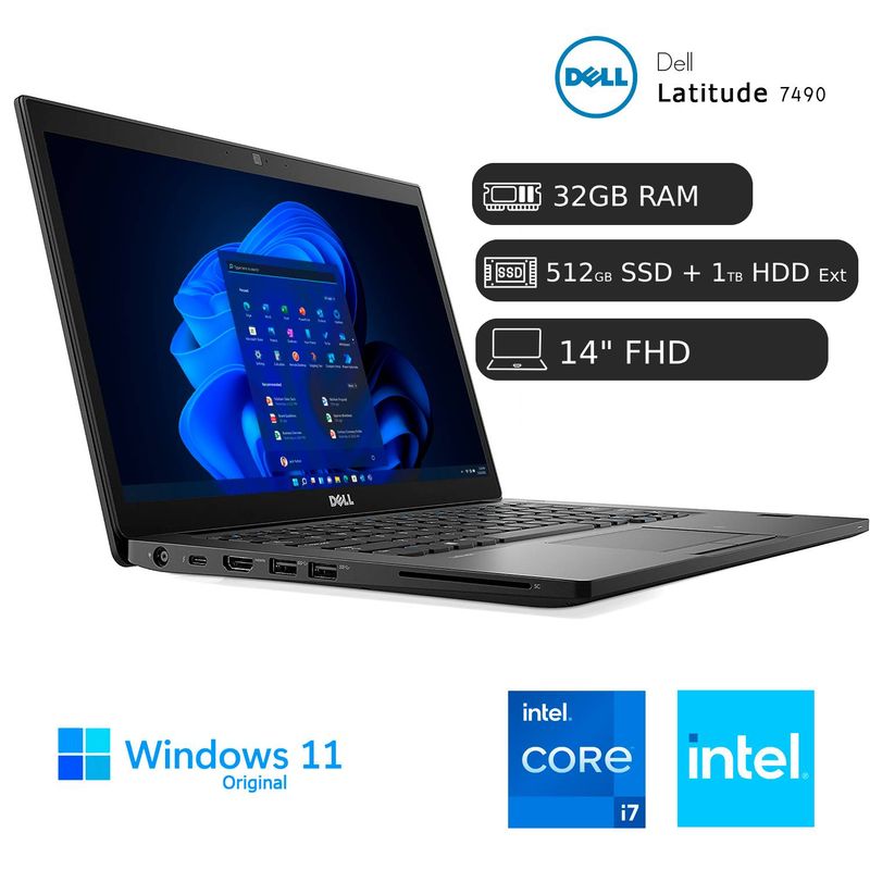 DELL - Laptop Dell Latitude 7490 i7 8va 32GB RAM 512GB SSD + 1TB HDD EXT Reacondicionado + COOLER