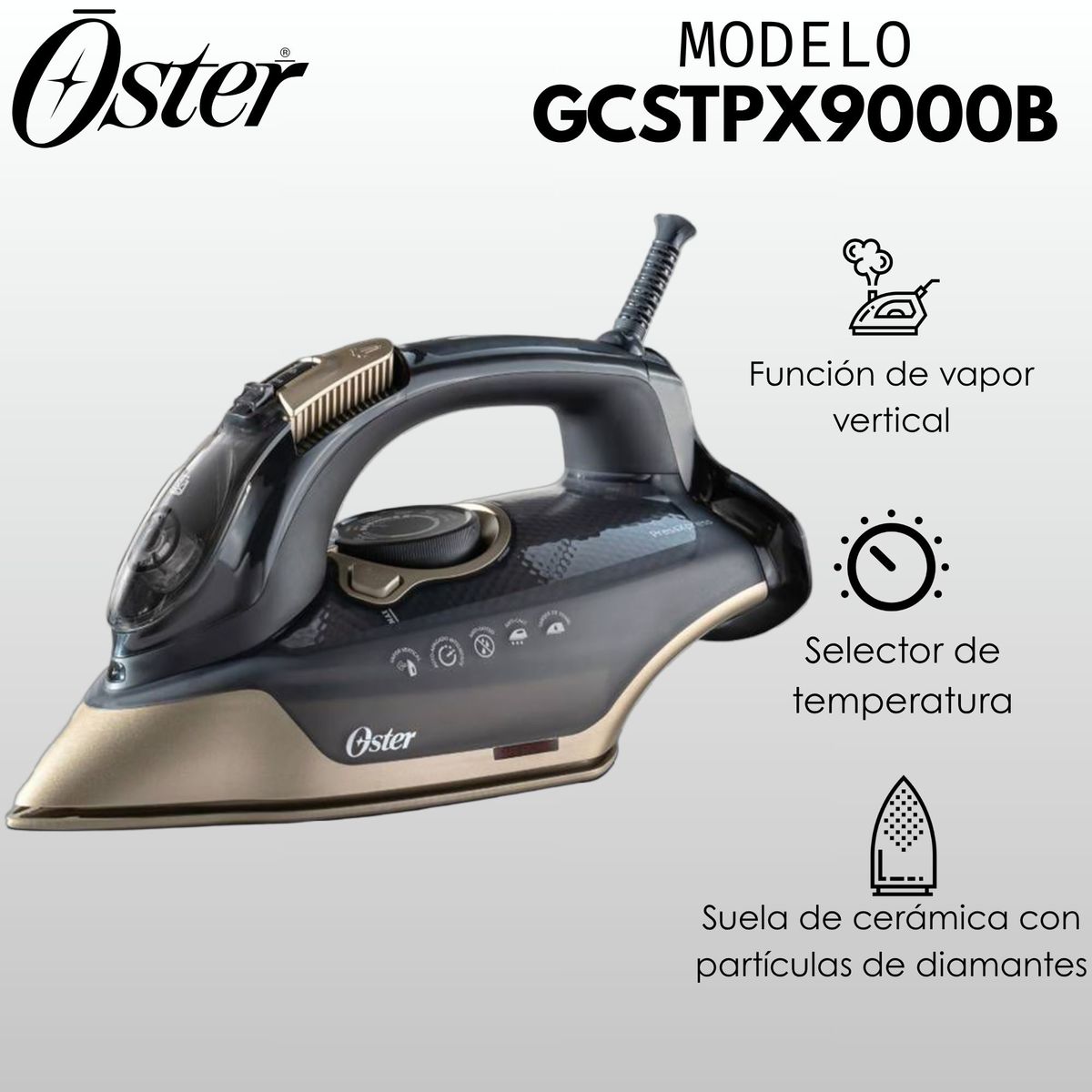 OSTER - Oster Plancha de Vapor Pressxpress1700 W de Potencia Negra y Dorada