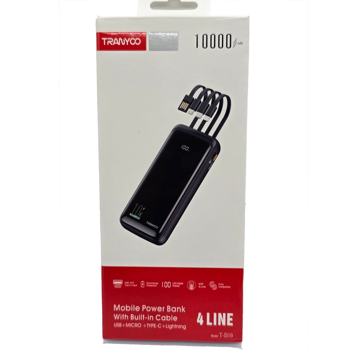 TRANYOO - CARGADOR TRANYOO POWER BANK 10000mAh  CON MULTIPLE CABLES