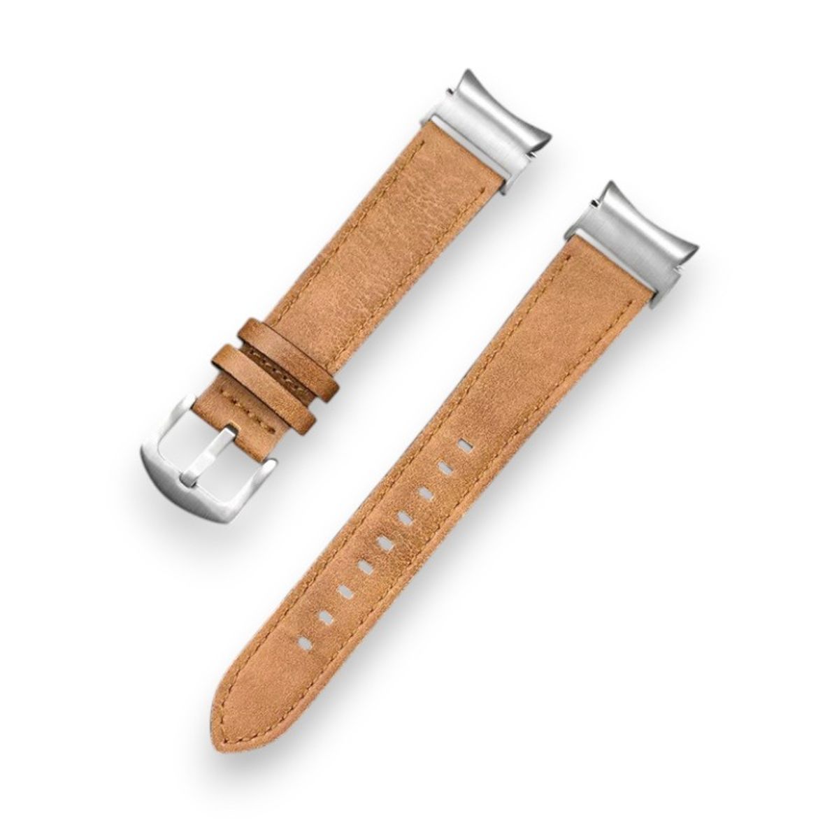 GENERICO - Correa Cuero Samsung Watch 4-5-6-7 Huawei 20mm Plata-Marron Claro