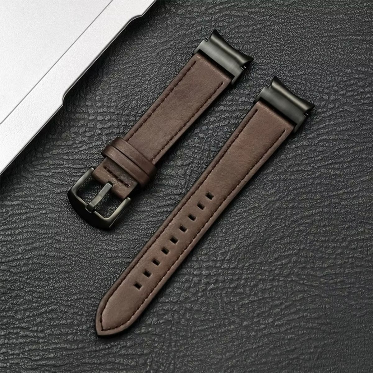 GENERICO - Correa Cuero Samsung Watch 4-5-6-7 Huawei 20mm Negro-Marron oscuro