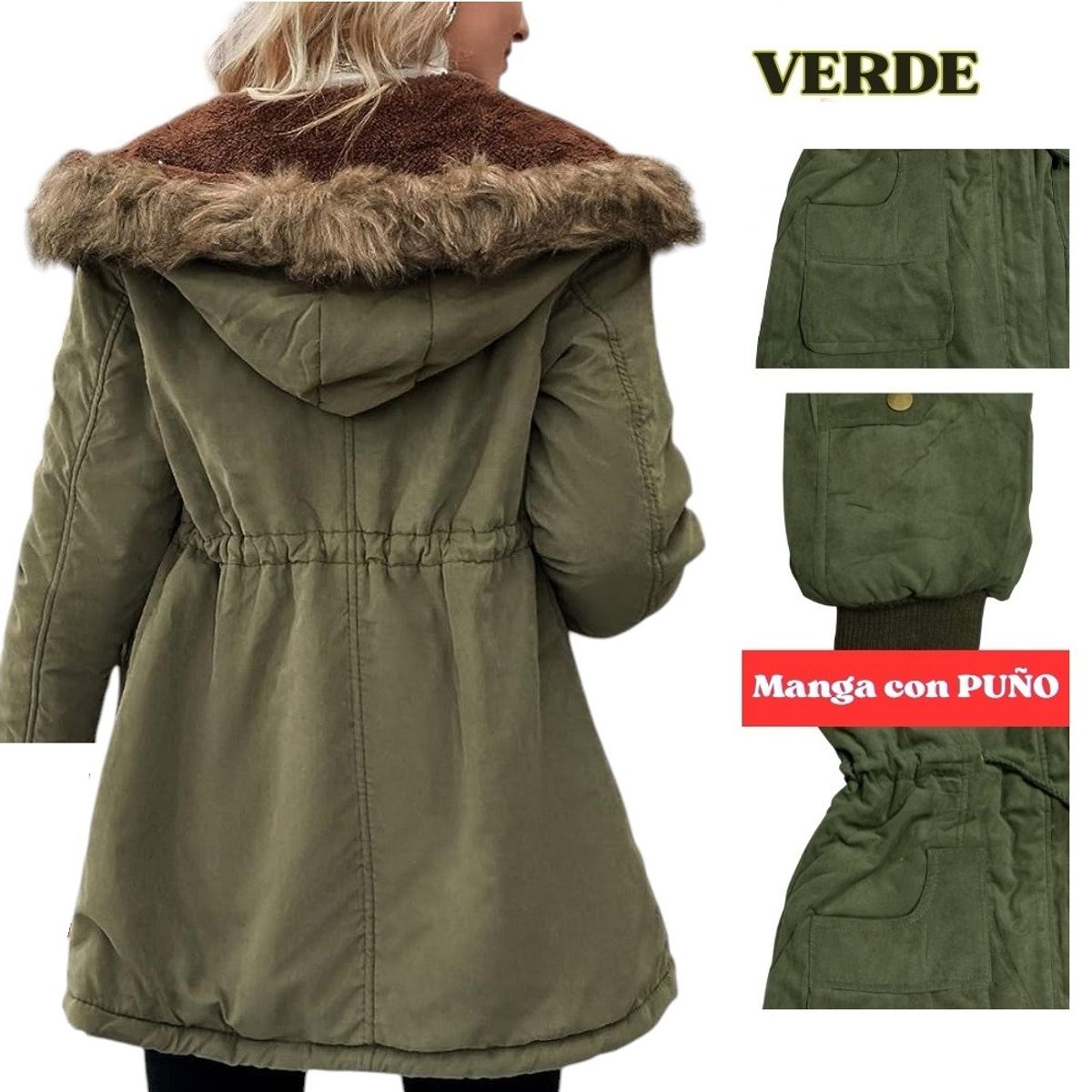 GENERICO - Parka Army casacas con puno abrigo de invierno mujer modelo asiatico