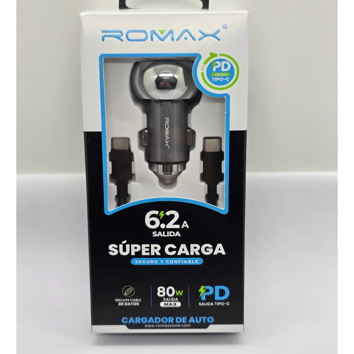 ROMAX - CARGADOR ROMAX PARA CARRO PORT PD INCLUYE CABLE DATOS TIPO C 80W