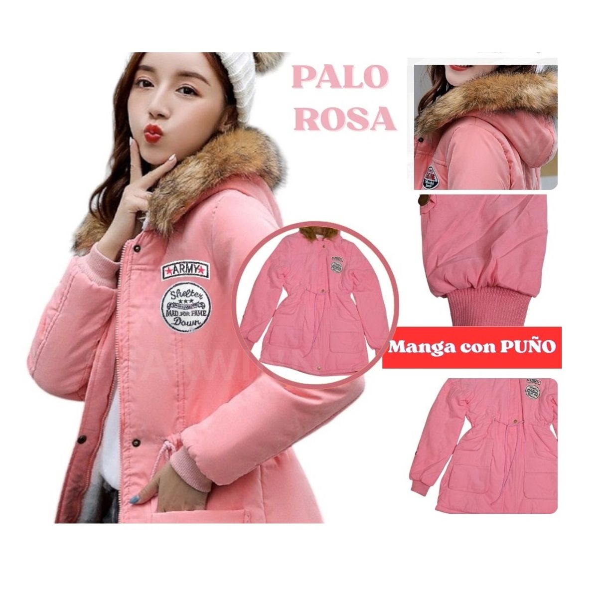 GENERICO - Parka Army casacas con puno abrigo de invierno mujer modelo asiatico