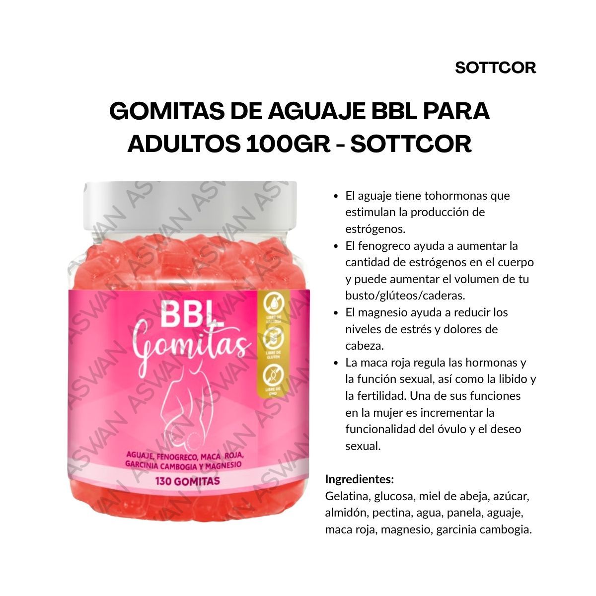 GENERICO - AGUAJE BBL PARA ADULTOS GOMITAS SOTTCOR 100GR