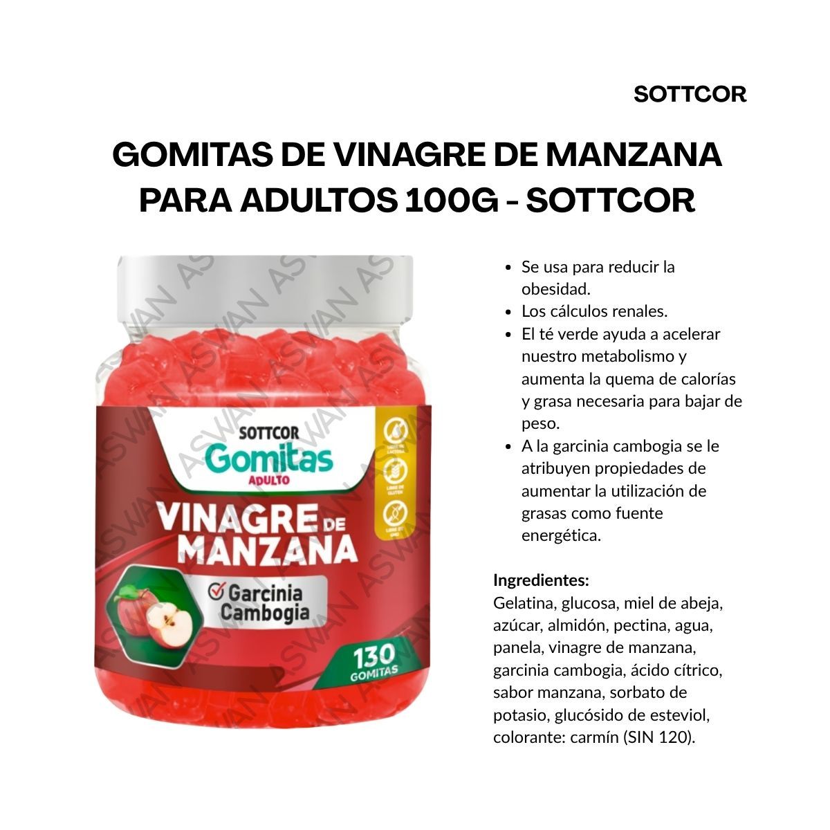 GENERICO - Gomitas Adultos Vinagre de Manzana Sottcor 130 Gomitas