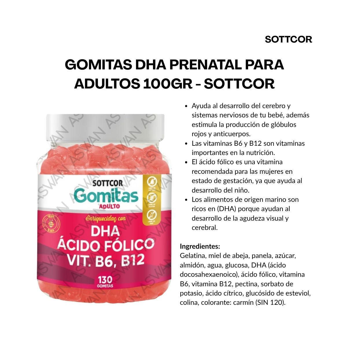GENERICO - GOMITAS DHA PRENATAL PARA ADULTOS 130 UNIDADES SOTTCOR 100GR