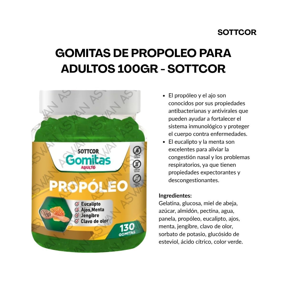 GENERICO - GOMITAS DE PROPOLEO PARA ADULTOS 130 UNIDADES SOTTCOR 100GR