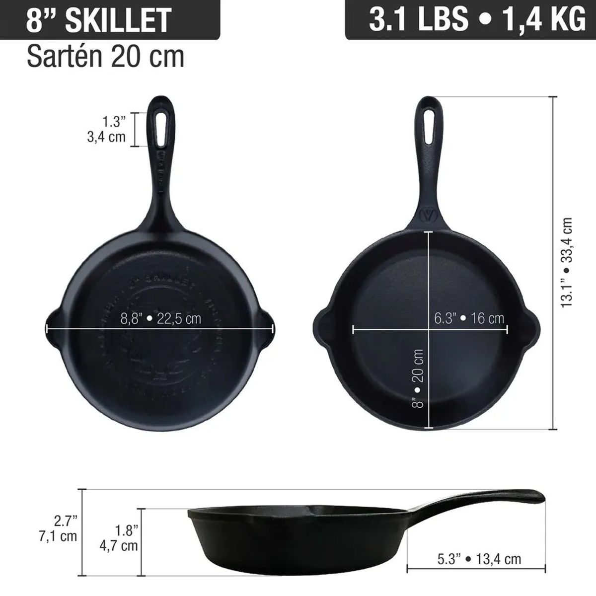 VICTORIA - Sartén de Hierro Fundido de 20 cm Precurada -55145005