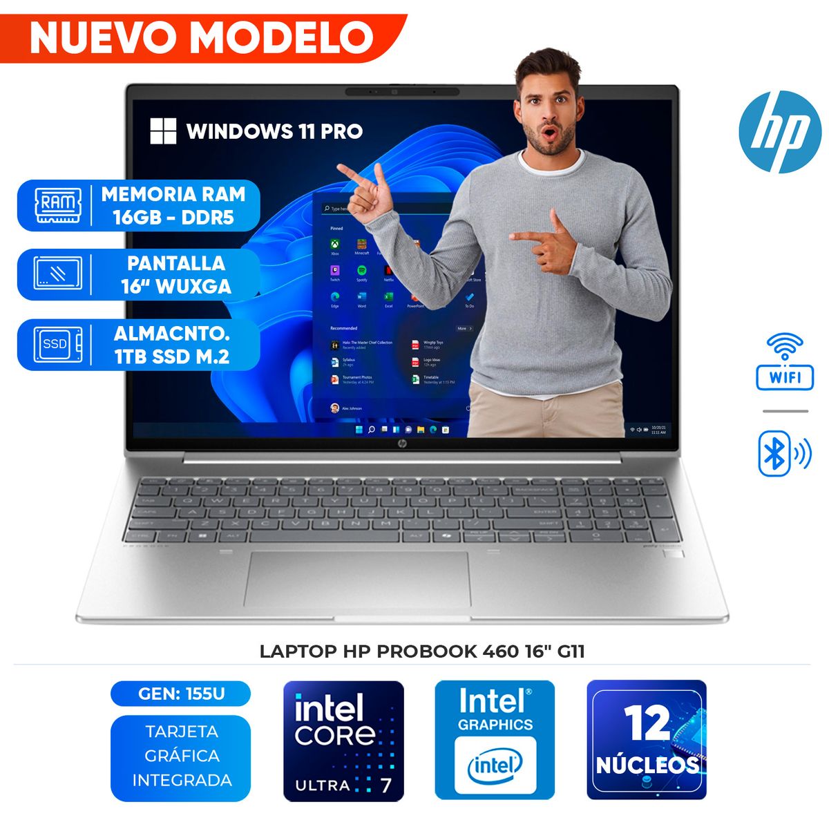 HP - Laptop HP Probook 460 G11, CORE ULTRA 7 155U, 16GB DDR5, 1TB SSD, 16" LCD LED WUXGA UWVA