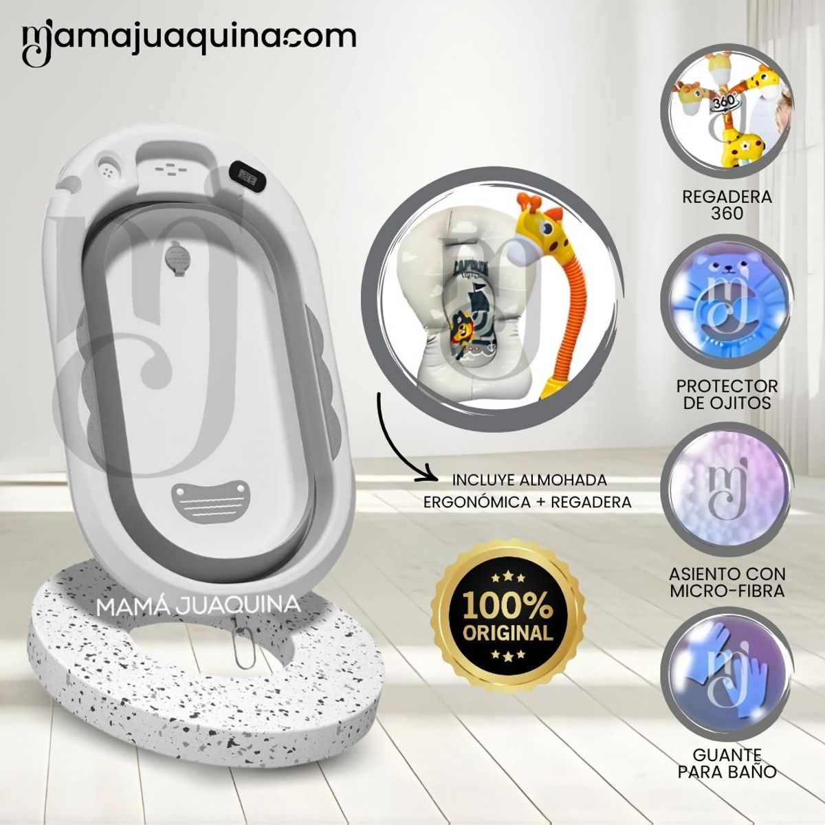 BABY - Bañera Plegable con Regadera «AQUATICK JIRA» Gray