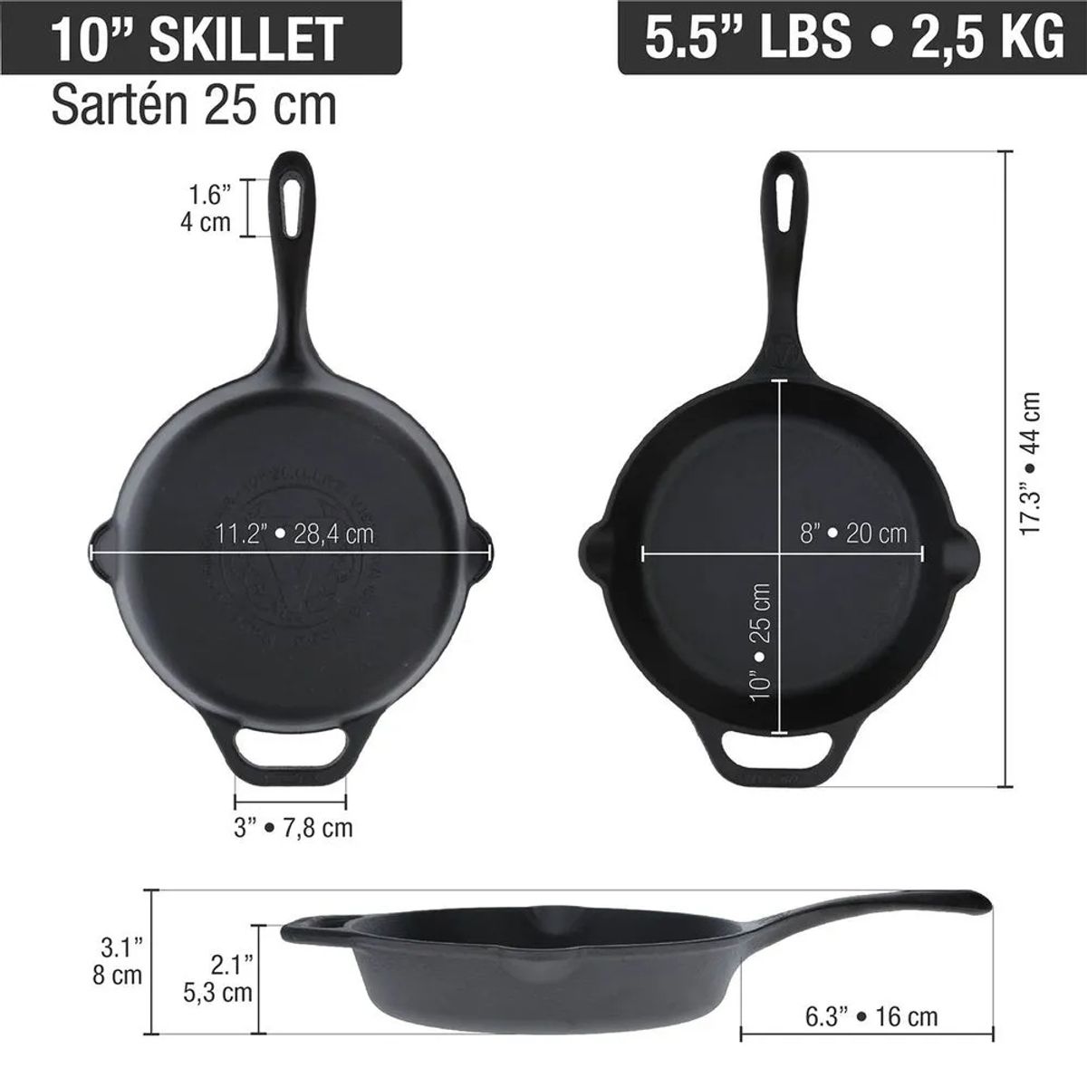VICTORIA - Sartén de Hierro Fundido Esmaltado 25 cm - 55145014