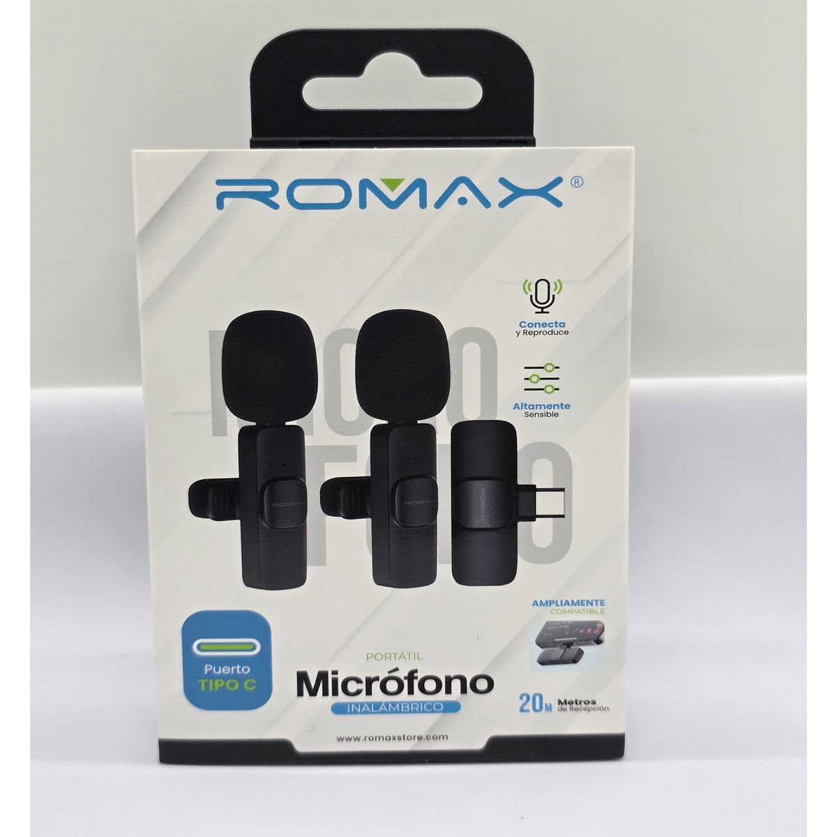 ROMAX - MICROFONO ROMAX INALAMBRICO PORTATIL PUERTO TIPO C  20 MtS DE RECEPCI0N