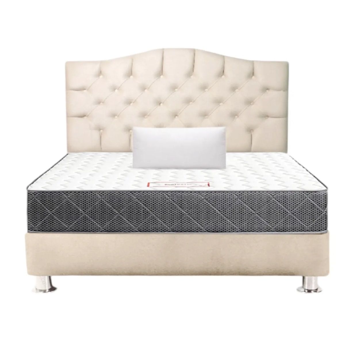 MUEBLES MACRUMO - Combo Cama tapizada Varsovia 2Plz Beige + Colchon Semiortopedico+Almd
