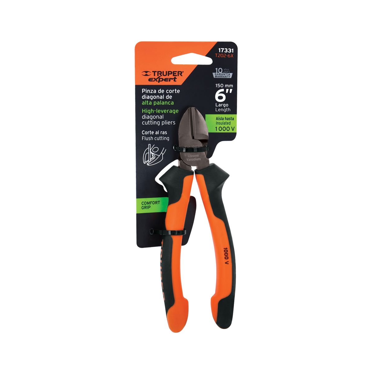 TRUPER - Pinza corte diagonal 6" alta palanca, Comfort Grip, Expert - 17331