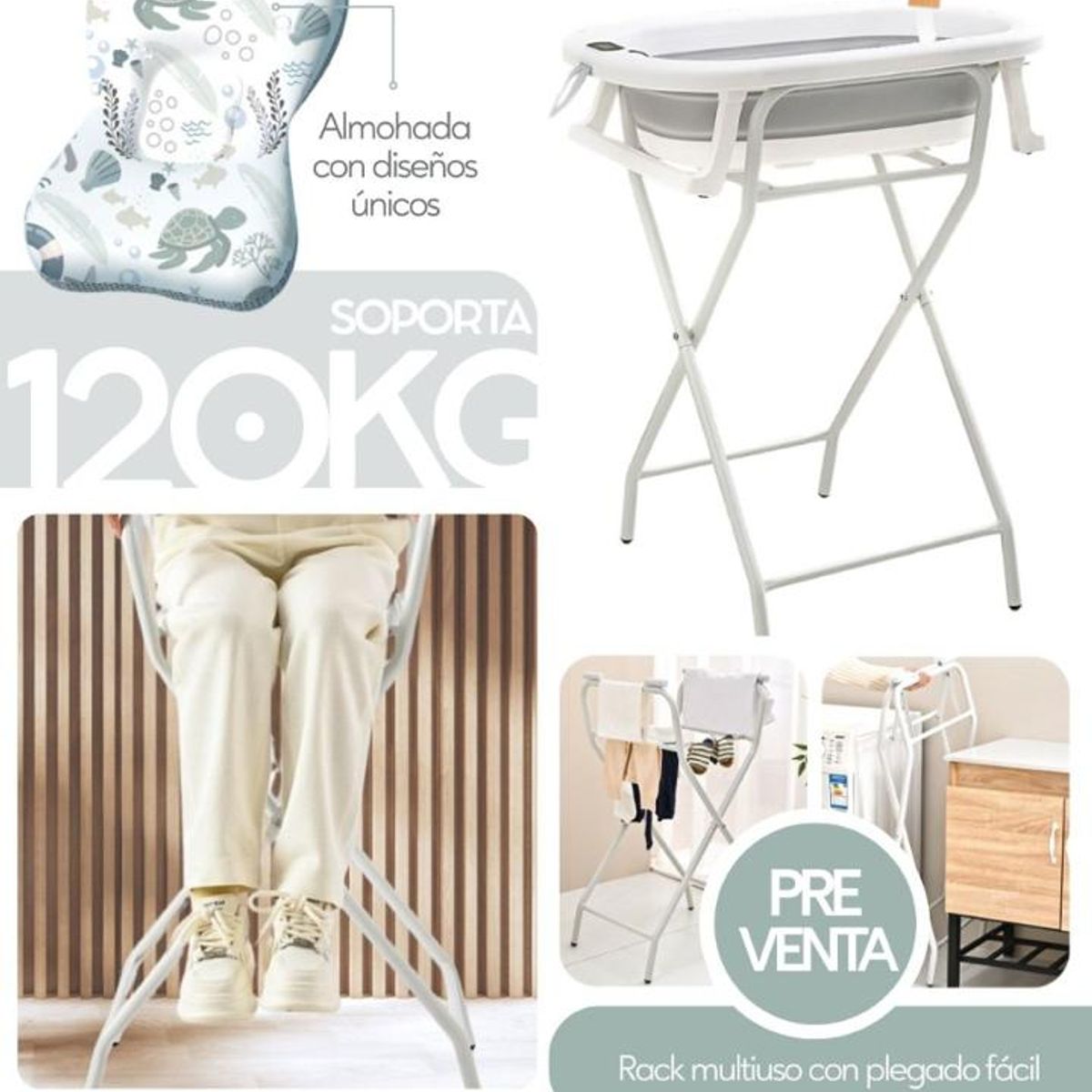 CAM - BAÑERA  SPLASH GRIS CON RACK DE SOPORTE Y ACCESORIOS