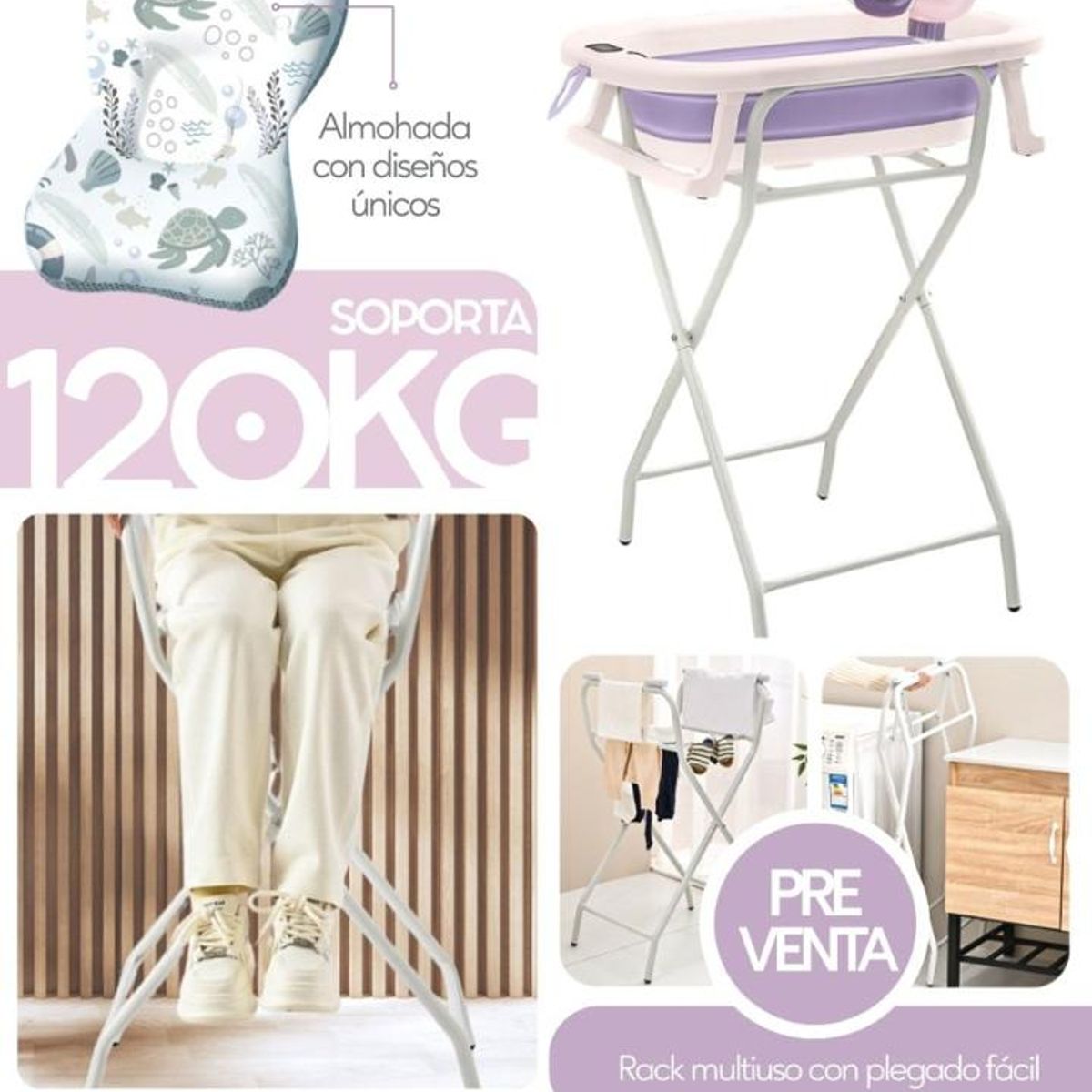 CAM - BAÑERA  SPLASH LILA CON RACK DE SOPORTE Y ACCESORIOS