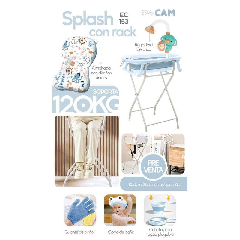 CAM - BAÑERA  SPLASH CELESTE CON RACK DE SOPORTE Y ACCESORIOS