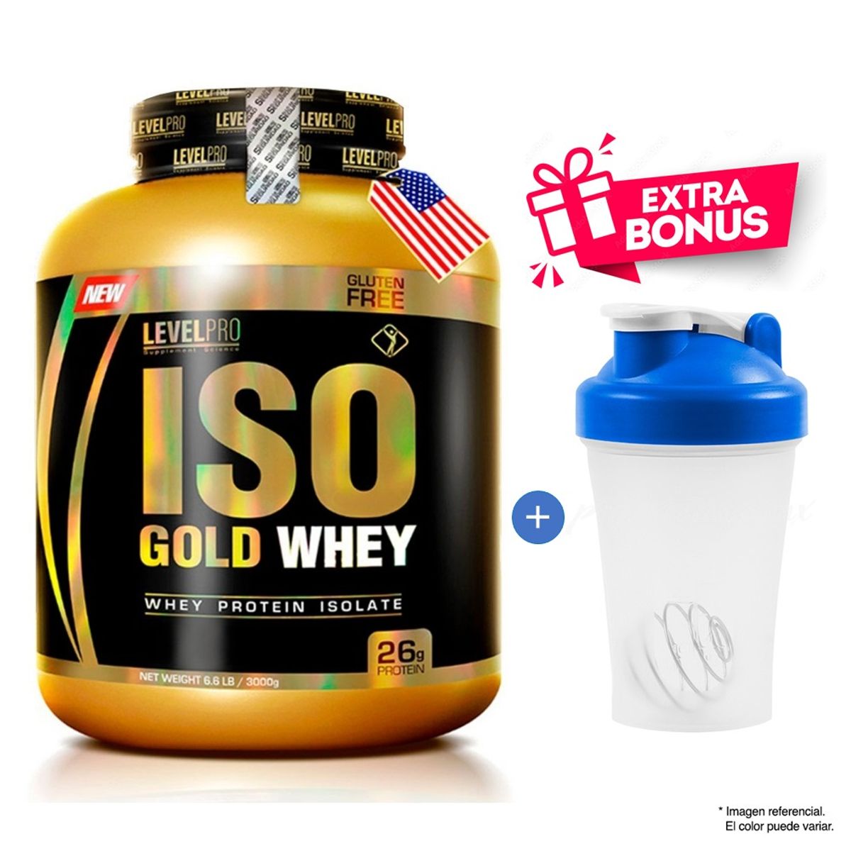 LEVEL PRO - Proteína Level Pro Iso Gold Whey 3 kg Vainilla + Shaker