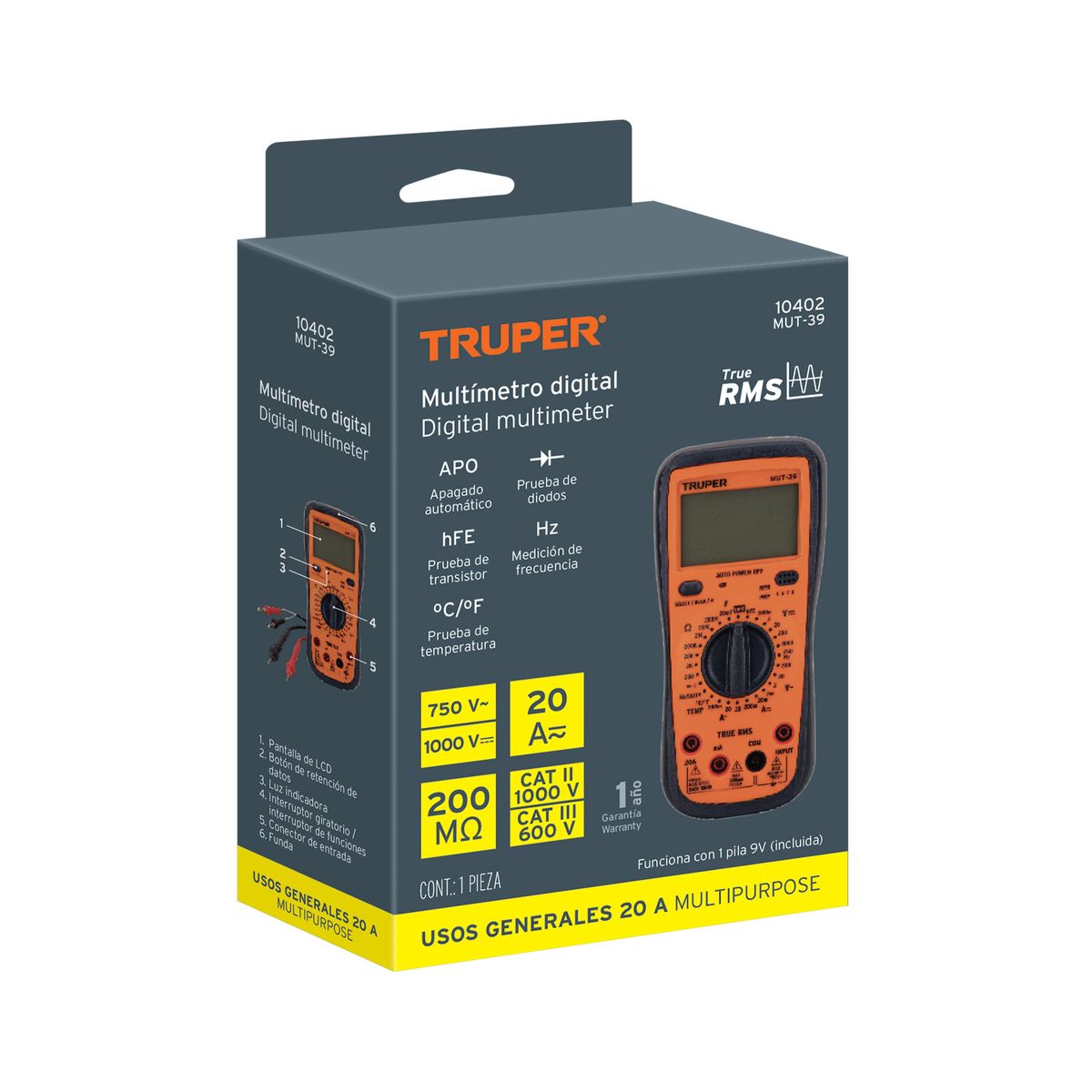 TRUPER - Multímetro digital profesional con RMS verdadero truper - 10402