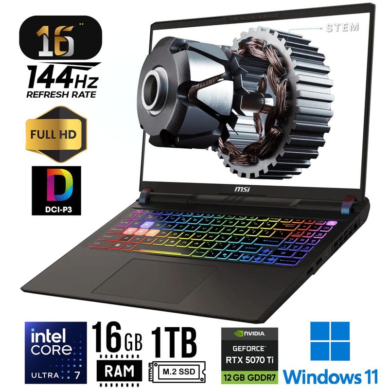 MSI - Laptop MSI Vector 16 HX AI A2XWHG 16". Ultra i7 255HX. RAM 16GB. SSD 1TB.  RTX 5070TI 8GB W11
