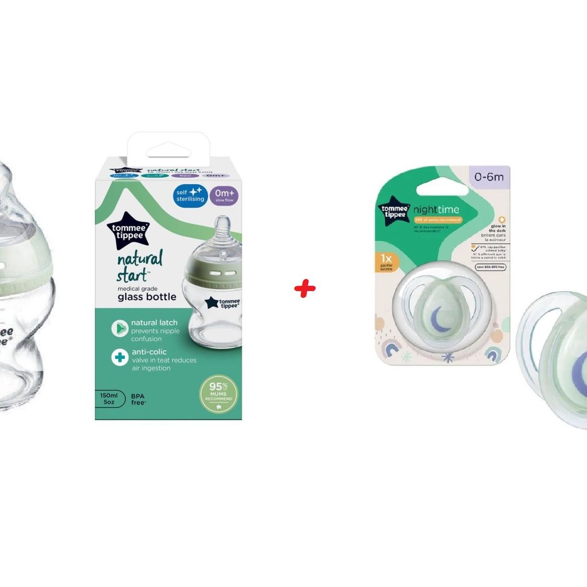 TOMMEE TIPPEE - Biberón Recien Nacido Vidrio 150ml + Chupon Anatomico