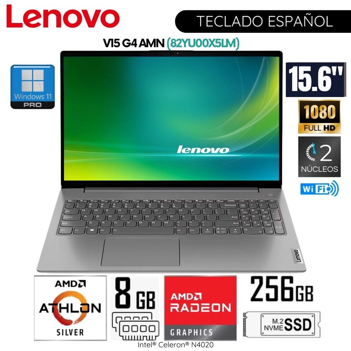 LENOVO - Laptop Lenovo V15 G4 AMN AMD Athlon Silver 7120U 8GB RAM 256GB SSD 15,6"   FHD WIN 11 82YU00X5LM