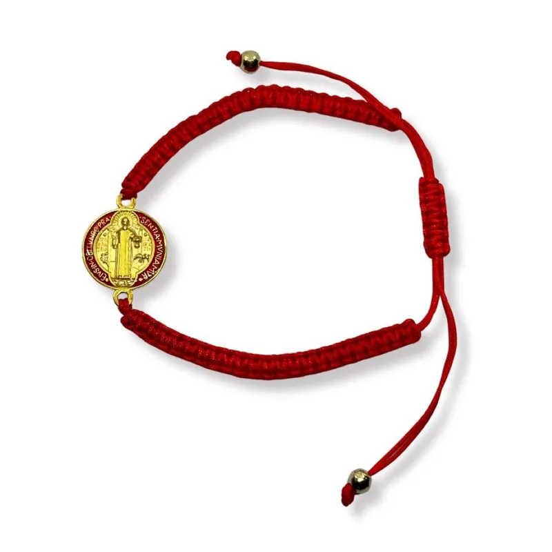 SANTORAL - Pulsera Medalla de San Benito Negro y Rojo - Hilo Rojo