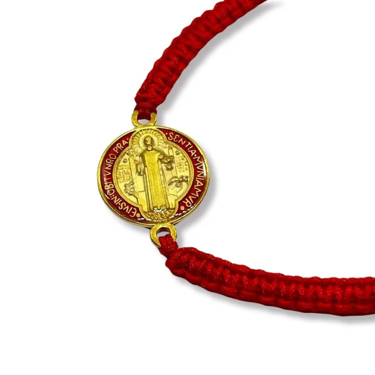 SANTORAL - Pulsera Medalla de San Benito Negro y Rojo - Hilo Rojo