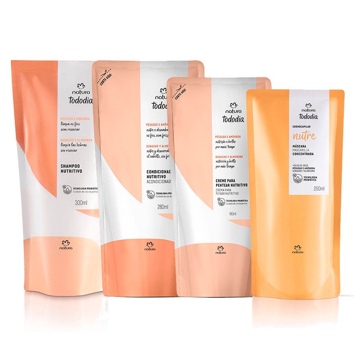 NATURA - KIT Repuestos x4 Tododia Durazno y Almendra Nutrición Shampoo Acc CPP Y mASC